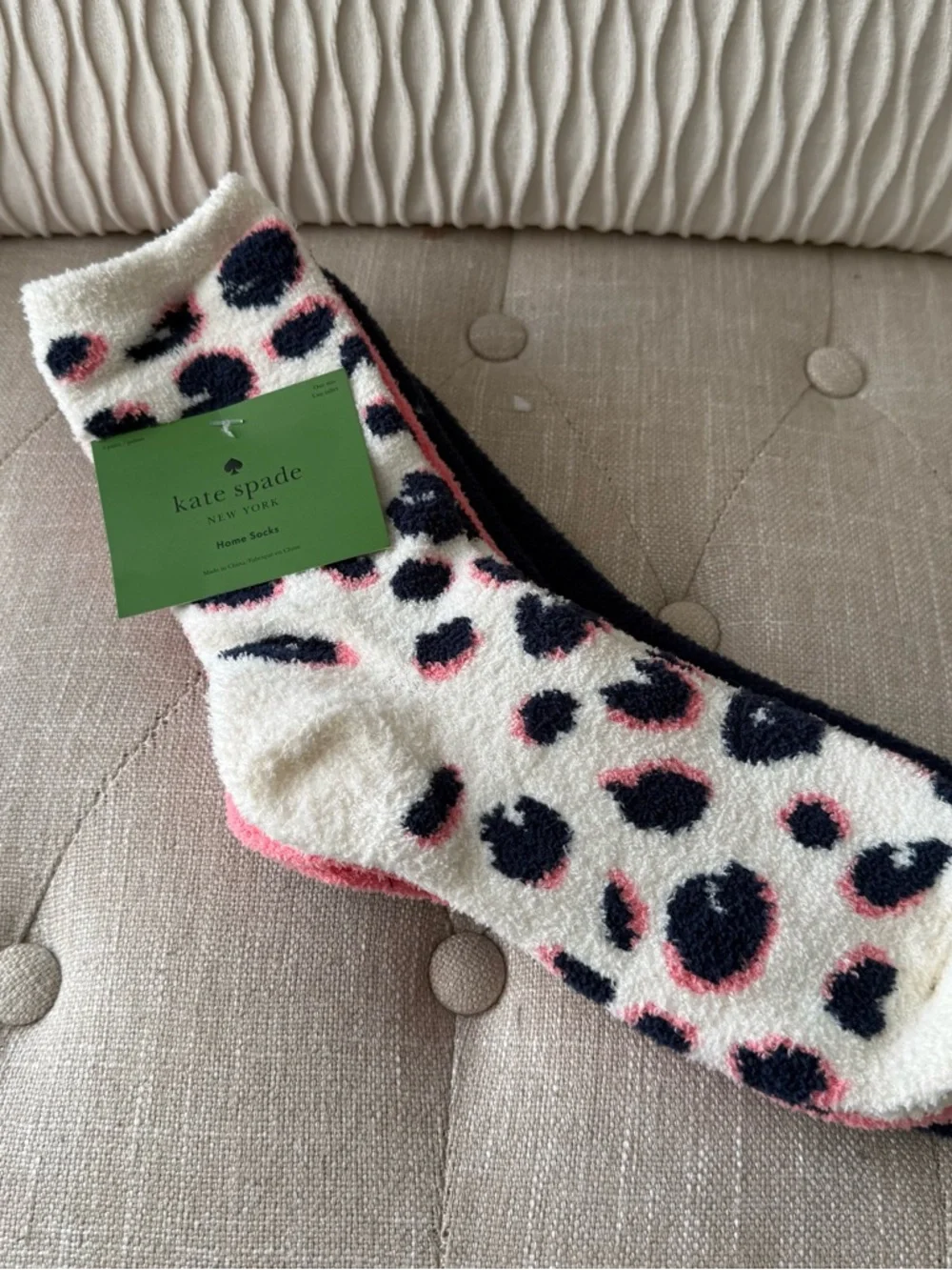 Kate Spade Plush 3-pack fuzzy Home Socks in Leopard, Ivory, Pink & Black